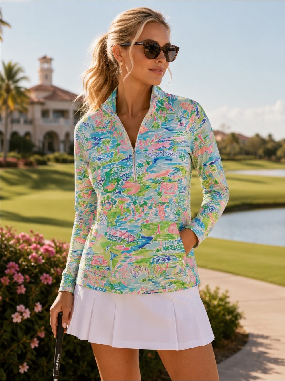Lilly Pulitzer Skipper Popover Quarter Zip Honda Classic Golf Tournament Print L